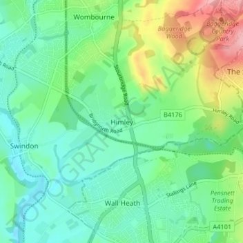 Mapa topográfico Himley, altitud, relieve