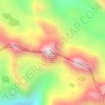 Mapa topográfico Cordillera Vilcabamba Norte High Point, altitud, relieve