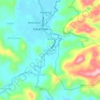 Mapa topográfico Caputatan, altitud, relieve