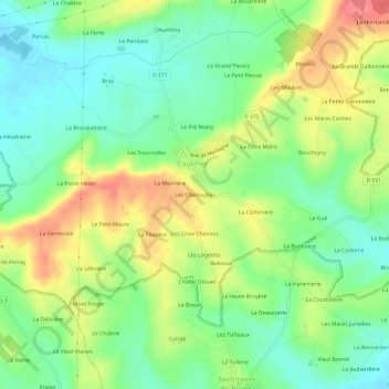 Mapa topográfico Les Chenouilles, altitud, relieve