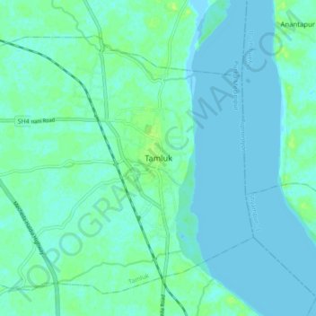 Mapa topográfico Tamluk, altitud, relieve