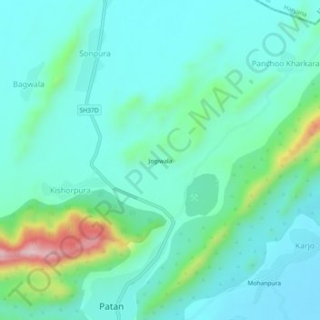 Mapa topográfico Jogiwala, altitud, relieve