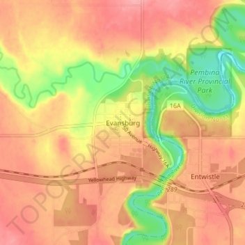 Mapa topográfico Evansburg, altitud, relieve