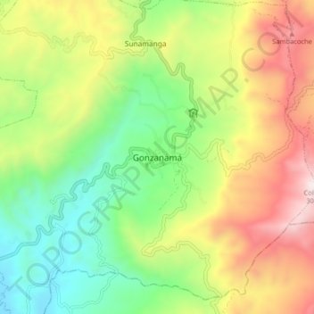 Mapa topográfico Gonzanamá, altitud, relieve