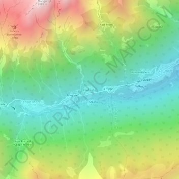 Mapa topográfico Canfinello, altitud, relieve