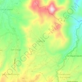 Mapa topográfico Atoluca, altitud, relieve