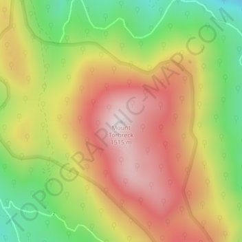 Mapa topográfico Mount Torbreck, altitud, relieve