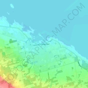 Mapa topográfico Collingwood, altitud, relieve