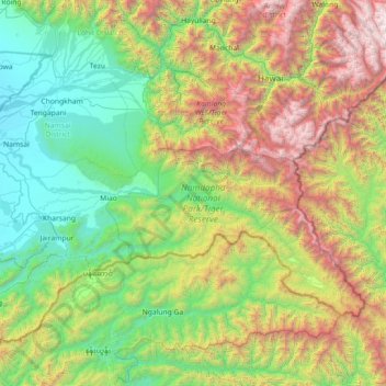 Mapa topográfico Tirāp, altitud, relieve