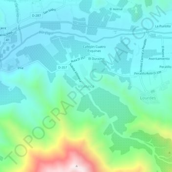 Mapa topográfico Villaseca, altitud, relieve