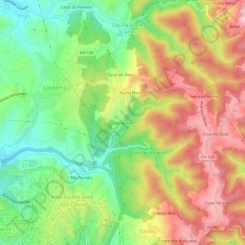 Mapa topográfico Bemposta, altitud, relieve