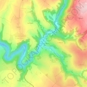 Mapa topográfico Pont de Grandfuel, altitud, relieve
