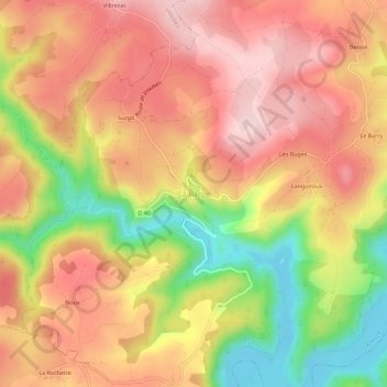 Mapa topográfico La Barge, altitud, relieve