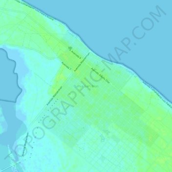 Mapa topográfico Bahía San Blas, altitud, relieve