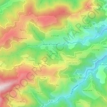 Mapa topográfico Tranchat, altitud, relieve