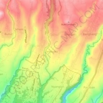 Mapa topográfico Tembuku, altitud, relieve