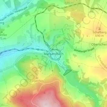 Mapa topográfico Markersbach, altitud, relieve