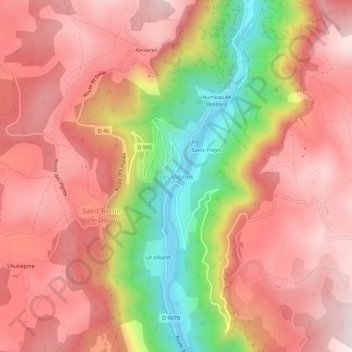 Mapa topográfico Les Vignes, altitud, relieve