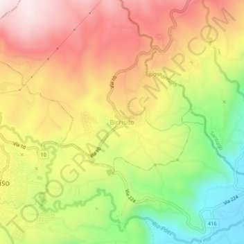 Mapa topográfico Birrisito, altitud, relieve