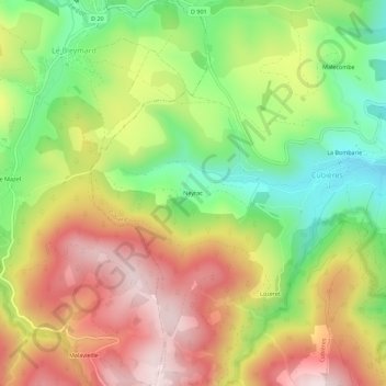 Mapa topográfico Neyrac, altitud, relieve