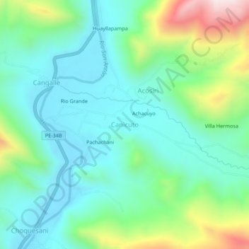 Mapa topográfico Canicuto, altitud, relieve