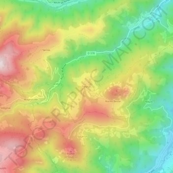 Mapa topográfico Treynas, altitud, relieve