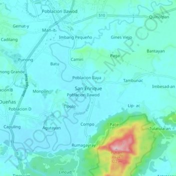 Mapa topográfico San Enrique, altitud, relieve