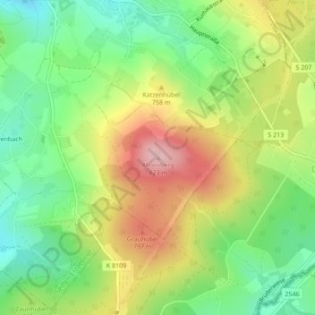 Mapa topográfico Ahornberg, altitud, relieve