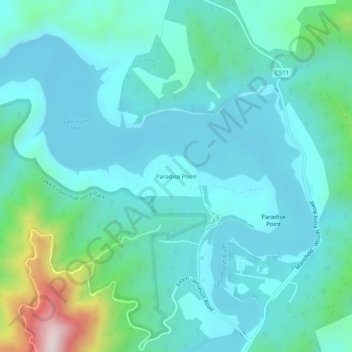 Mapa topográfico Paradise Point, altitud, relieve