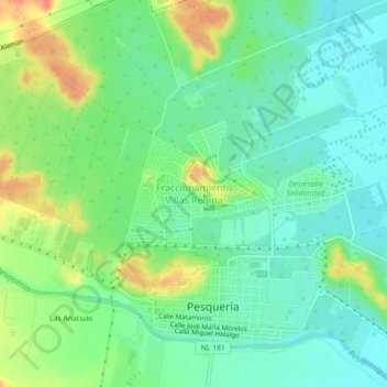 Mapa topográfico Fraccionamiento Villas Regina, altitud, relieve