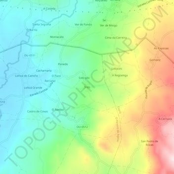 Mapa topográfico Triós, altitud, relieve