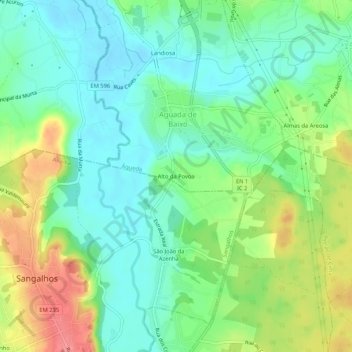 Mapa topográfico Alto da Povoa, altitud, relieve