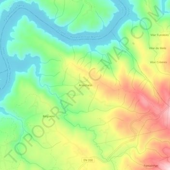 Mapa topográfico Arrochela, altitud, relieve