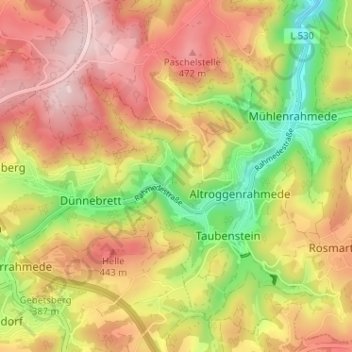 Mapa topográfico Grünewiese, altitud, relieve