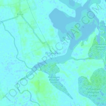 Mapa topográfico Pichavaram, altitud, relieve