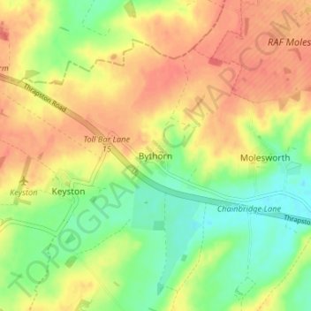 Mapa topográfico Bythorn, altitud, relieve