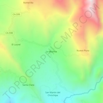 Mapa topográfico La Mushca, altitud, relieve