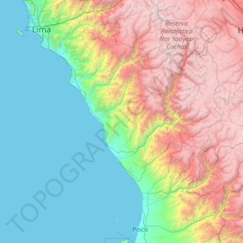 Mapa topográfico Provincia de Cañete, altitud, relieve