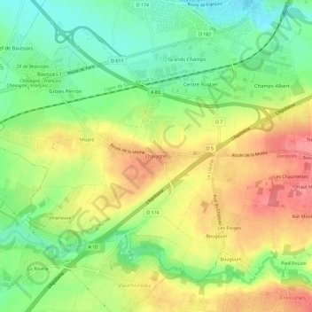 Mapa topográfico Chavagné, altitud, relieve