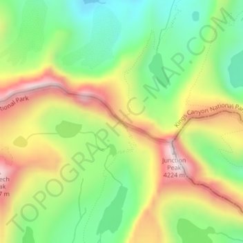 Mapa topográfico Forester Pass, altitud, relieve