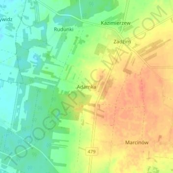 Mapa topográfico Adamka, altitud, relieve