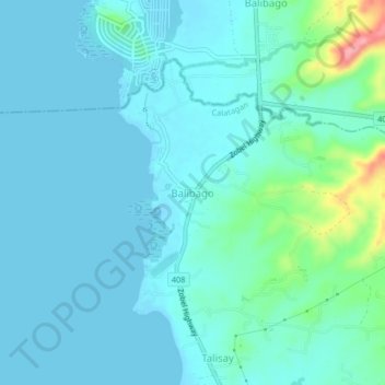 Mapa topográfico Balibago, altitud, relieve