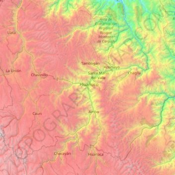 Mapa topográfico Pillco Marca, altitud, relieve