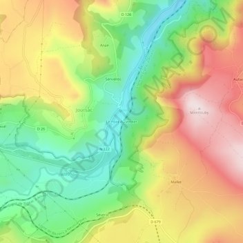 Mapa topográfico Le Pont du Vernet, altitud, relieve