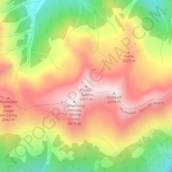 Mapa topográfico Fadner - Gallina, altitud, relieve