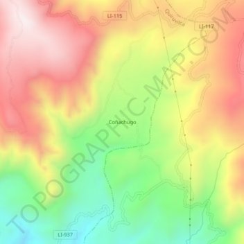 Mapa topográfico Coñachugo, altitud, relieve