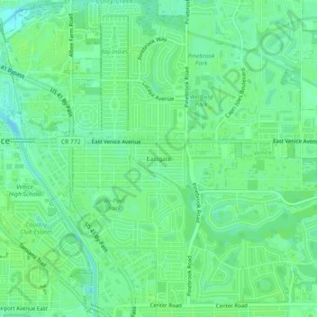 Mapa topográfico Eastgate, altitud, relieve