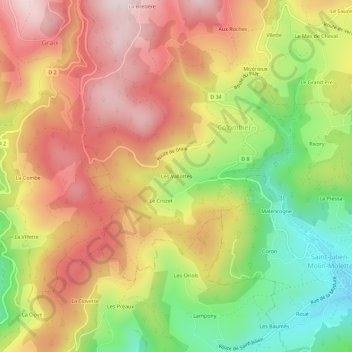 Mapa topográfico Les Vallottes, altitud, relieve