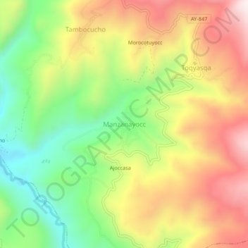 Mapa topográfico Manzanayocc, altitud, relieve