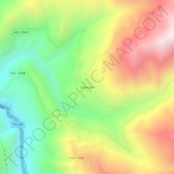 Mapa topográfico Ichocan, altitud, relieve
